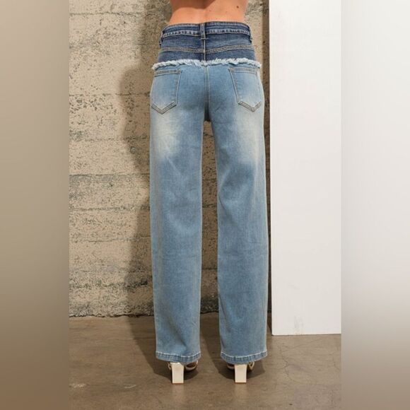 068. JEANS- DOUBLE CONTRASTING WAIST BAND - Picture 4 of 6